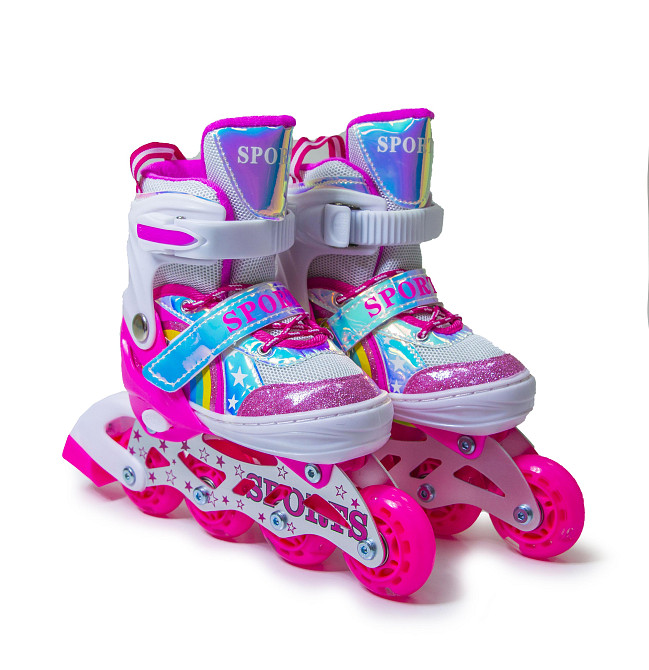 Детские раздвижные ролики Rainbow Scale Sports розовые, размер 29-33. Все колеса светятся Одесса - изображение 2
