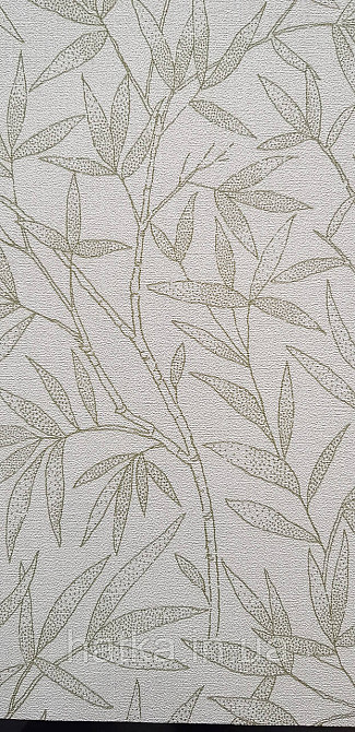 Шпалери вінілові на флізеліні метрові Rasch Novella 1,06х10 листя гілки матові зелені на білому Київ - фото 1
