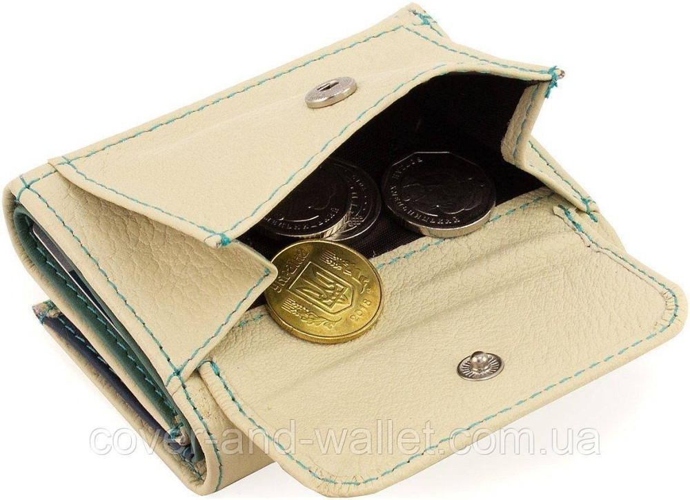 Маленький жіночий шкіряний гаманець білого кольору з монетницею ST Leather Київ - фото 3