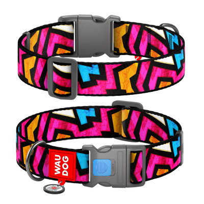 Ошейник для животных WAUDOG Nylon с QR паспортом "Граффити" пластиковый фастекс Ш 15 мм Д 25-35 см (4725) Винница - изображение 1