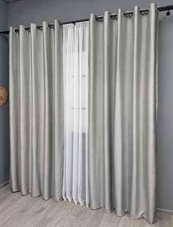 Комплект штор на люверсах VR-Textil Шеніл однотонний № 1690ш Попелястий 150х250 см 2 шт (37-0242) Київ