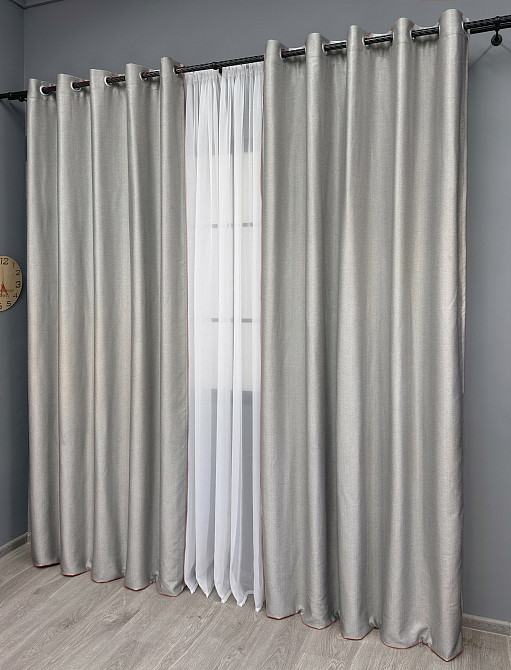 Комплект штор на люверсах VR-Textil Шеніл однотонний № 1690ш Попелястий 150х250 см 2 шт (37-0242) Київ - фото 4