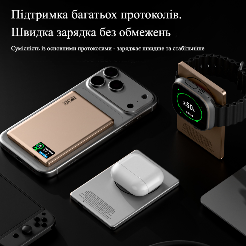 Повербанк 007 10000 mAh 20W з FTF-дисплеєм (MagSafe) - сірий Киев - изображение 7