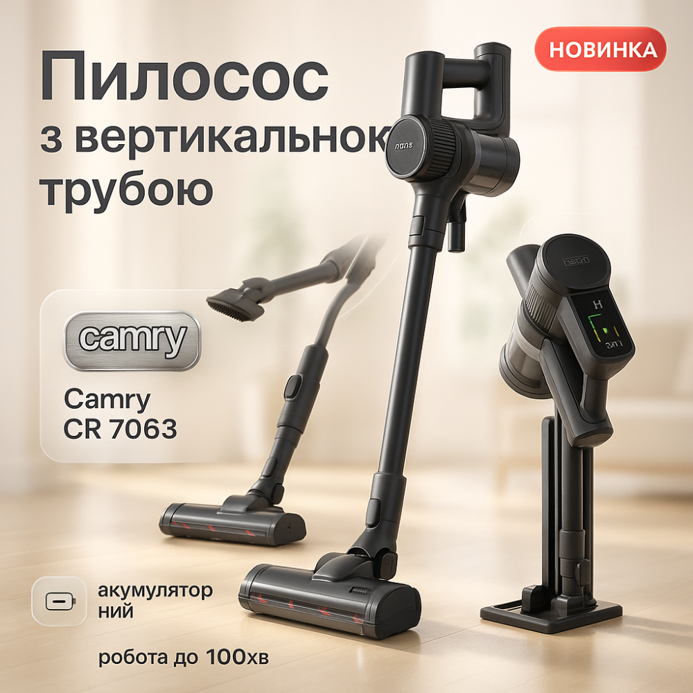Вертикальный щеточный пылесос Camry CR 7063 400Вт Пылесос без мешка для сбора ручной UL-80 Львов - изображение 5