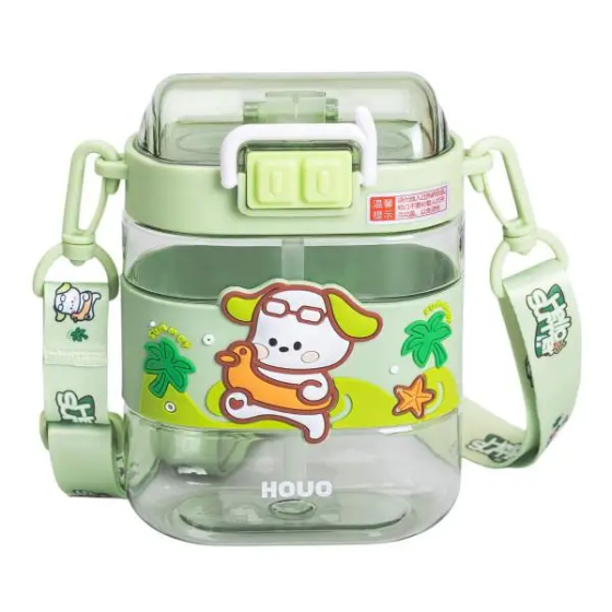 Yiwu Пляшка для води дитяча з трубочкою та ремінцем 560 мл пляшечка для пиття в школу 15 см Зел Киев