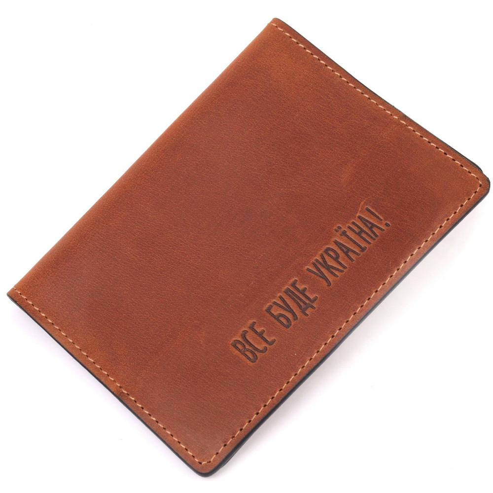 Оригинальная обложка на паспорт из винтажной кожи Украина GRANDE PELLE 16728 Светло-коричневая Киев - изображение 1