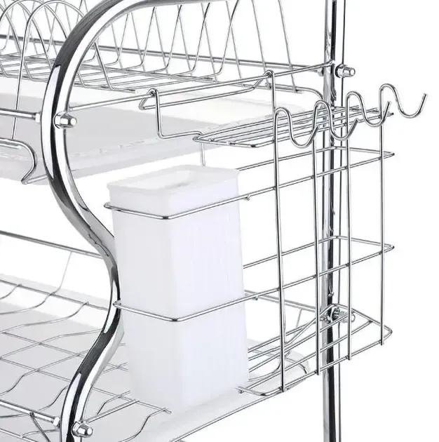 Тройная сушилка для посуды настольная из нержавеющей стали / Сушка-органайзер для посуды, приборов, чашек Коломия - фото 4