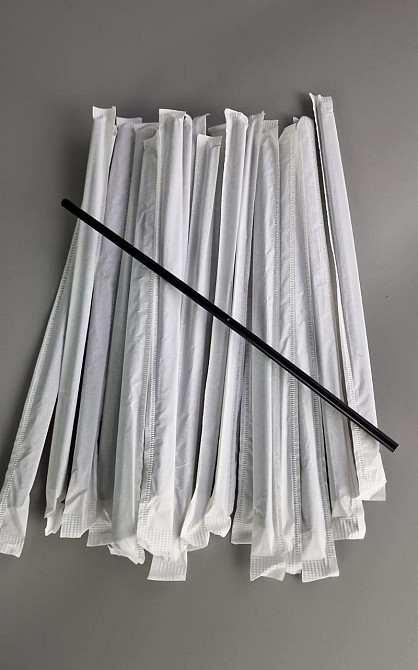 Трубочка в індивідуальній апаковке d4.8-21см Чорна рівна (200 шт) Харків - фото 1