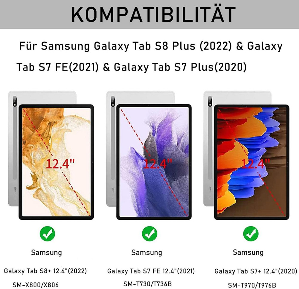 Чехол с Bluetooth клавиатурой QWERTZ для Samsung Galaxy Tab S7 FE/S7+/S8+ 12,4 дюйма съемный защитный черный Киев - изображение 5