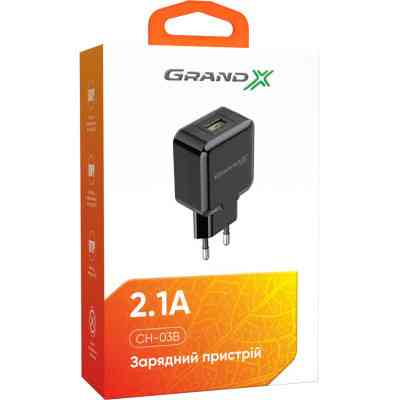 Зарядний пристрій Grand-X CH-03B (5V/2,1A) Black (CH-03B) Вінниця