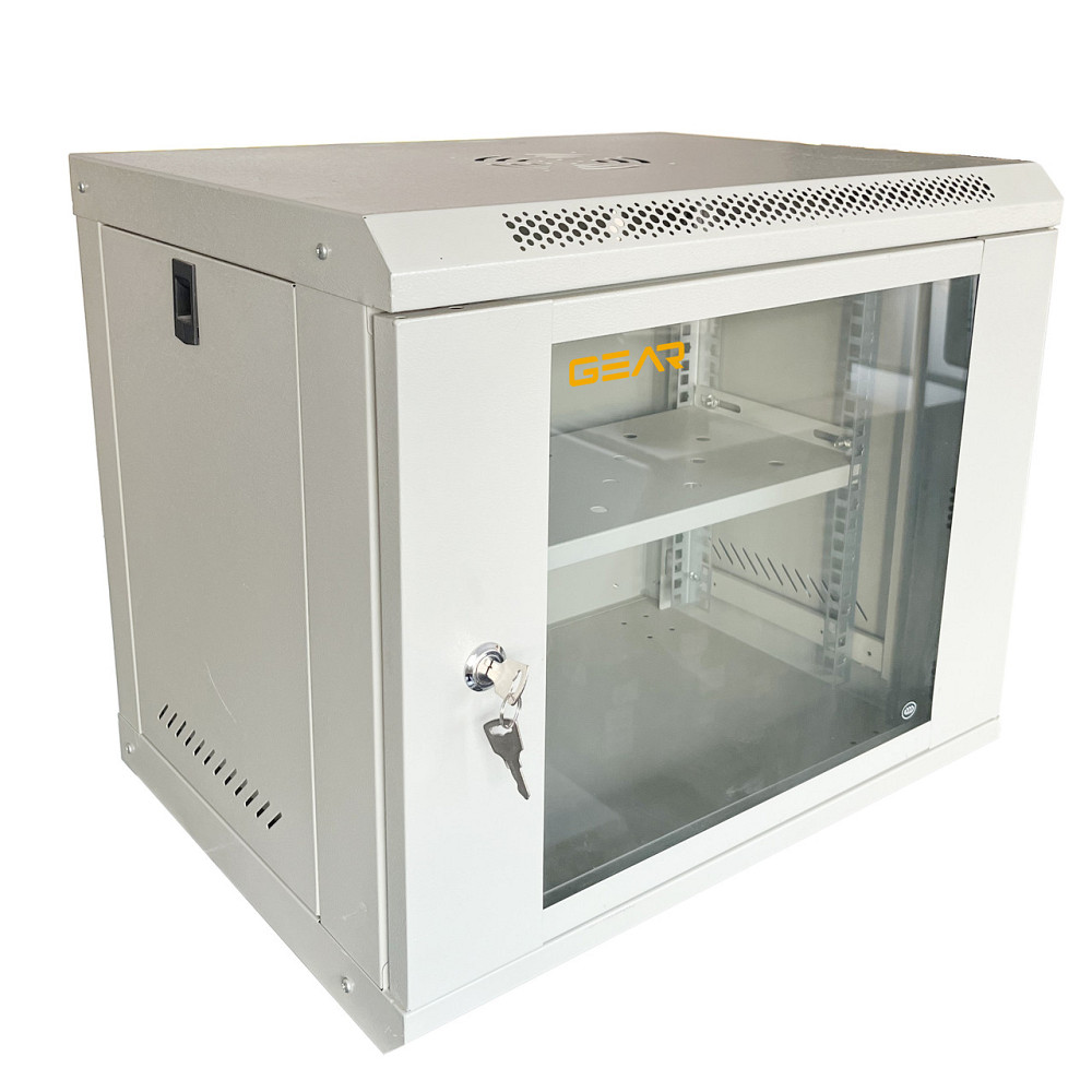 Шкаф серверный настенный с полкой GEAR 9U 19'' 530x400x450 мм., Серый (GWMSN-9U-530-400G) Киев - изображение 2