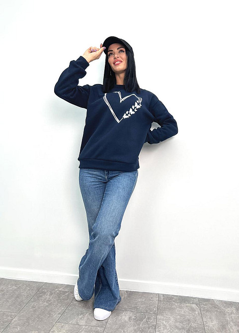 Утеплений світшот з принтом "Heart" оптом | Батал Темно-синій, 50-52 Київ - фото 4