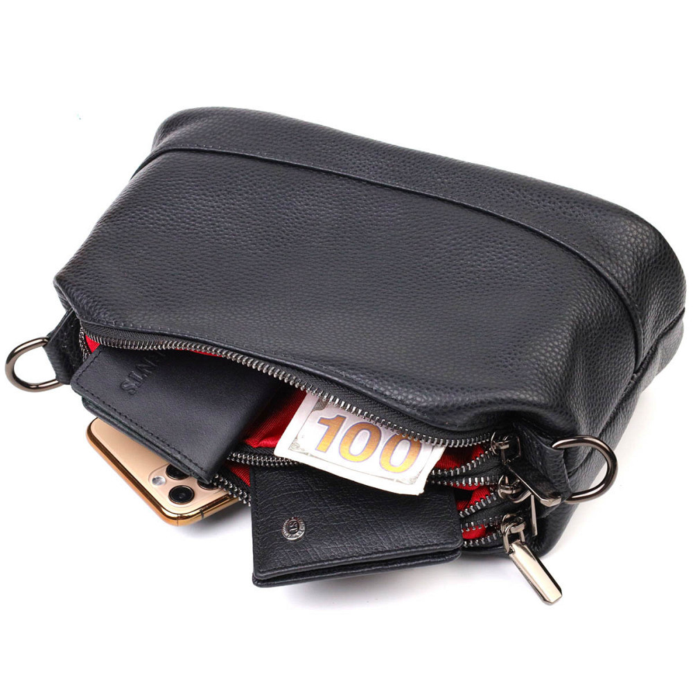 Удобная сумка на три отделения из натуральной кожи 22094 Vintage Черная Киев - изображение 6