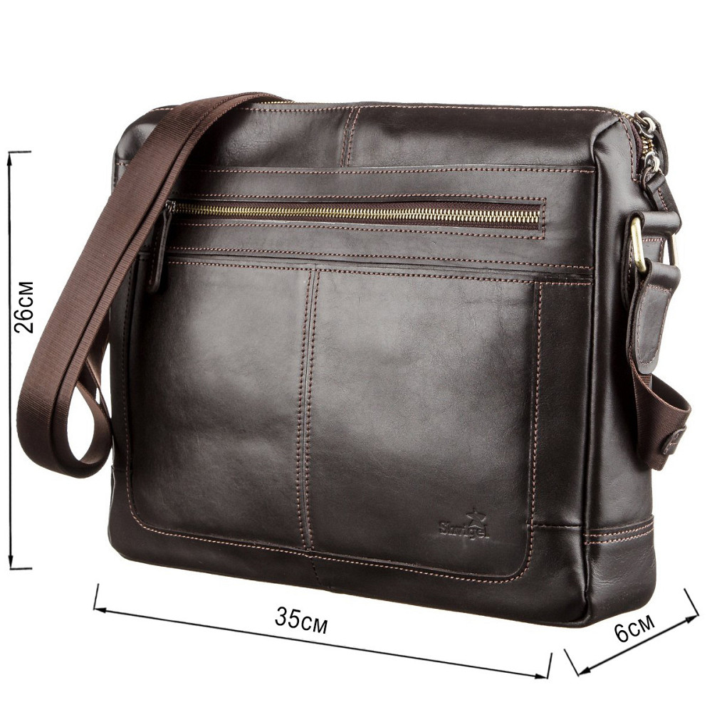 Деловая мужская сумка из гладкой кожи на плечо SHVIGEL 11251 Коричневая Киев - изображение 3