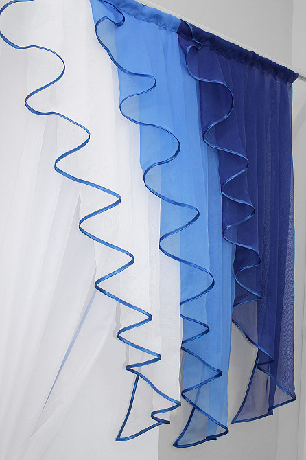 Кухонная занавеска VR-Textil № 104к ламбрекен и тюль синий с голубым и белым 200х170 см (50-876) Киев - изображение 5