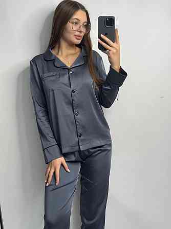 Комплект шовковий трійка сорочка з шортами і штанами Графітовий XL Харків