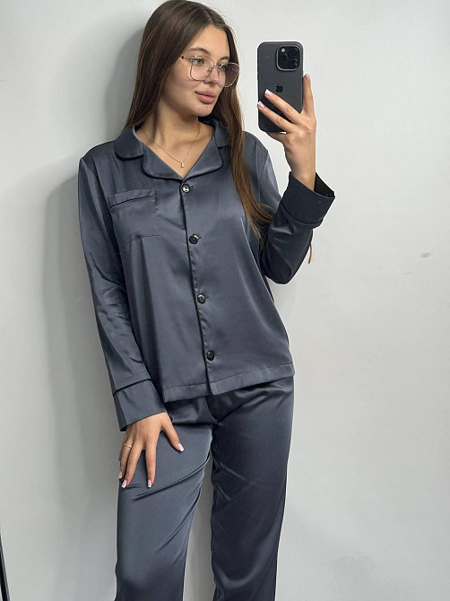 Комплект шовковий трійка сорочка з шортами і штанами Графітовий XL Харків - фото 4