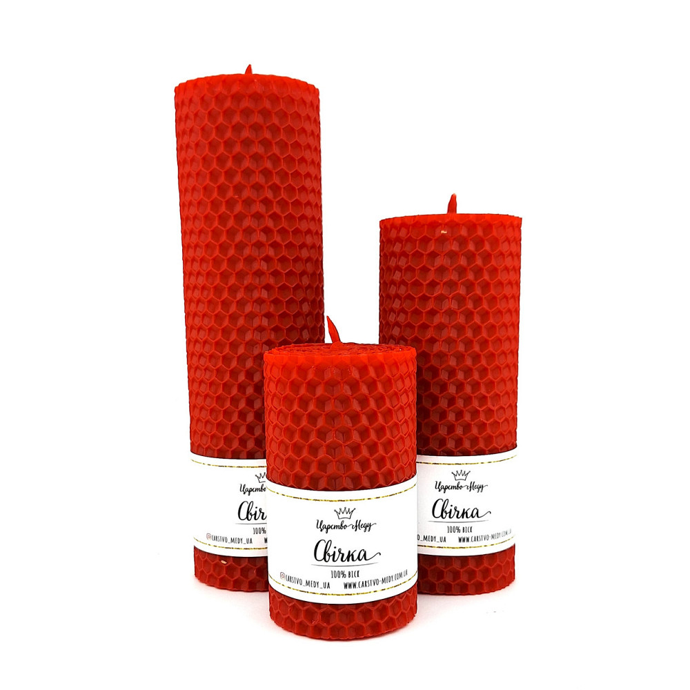 Набір натуральних свічок з вощини, червоні. Розмір 8,5 см, 13 см, 17,5 см. Одеса - фото 3