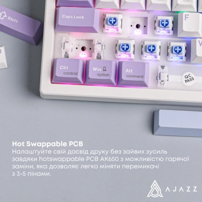 Клавіатура Ajazz AK650 Flying Fish Switch Purple RGB USB/Wireless/Bluetooth UA Purple (AK650-FF-PWB) Вінниця - фото 5
