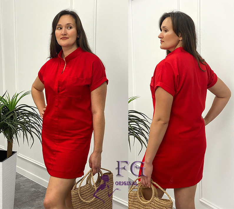Жіноча лляна туніка великого розміру "Inga" оптом | Розпродаж моделі Червоний, 54-56 Київ - фото 5