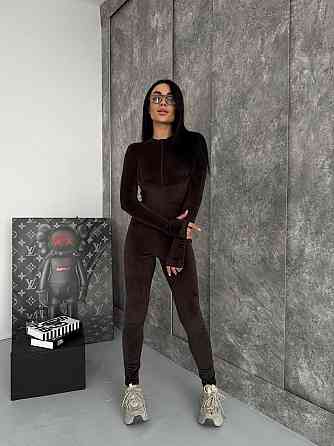 Стильный женский комбинезон с длинным рукавом королевский велюр Шоколадный, 46/483 Одесса