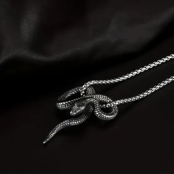 Кулон «Змея» на цепочке 60 см – темное серебро, готический унисекс Киев