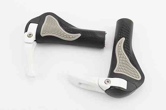 Ручки керма 140мм з затискачем Lock-On, ергономічні з ріжками, чорно-сіро-білі RB-BT1008 Киев