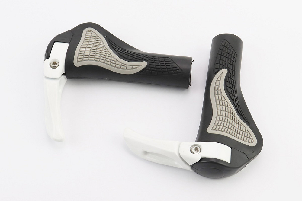 Ручки керма 140мм з затискачем Lock-On, ергономічні з ріжками, чорно-сіро-білі RB-BT1008 Киев - изображение 1