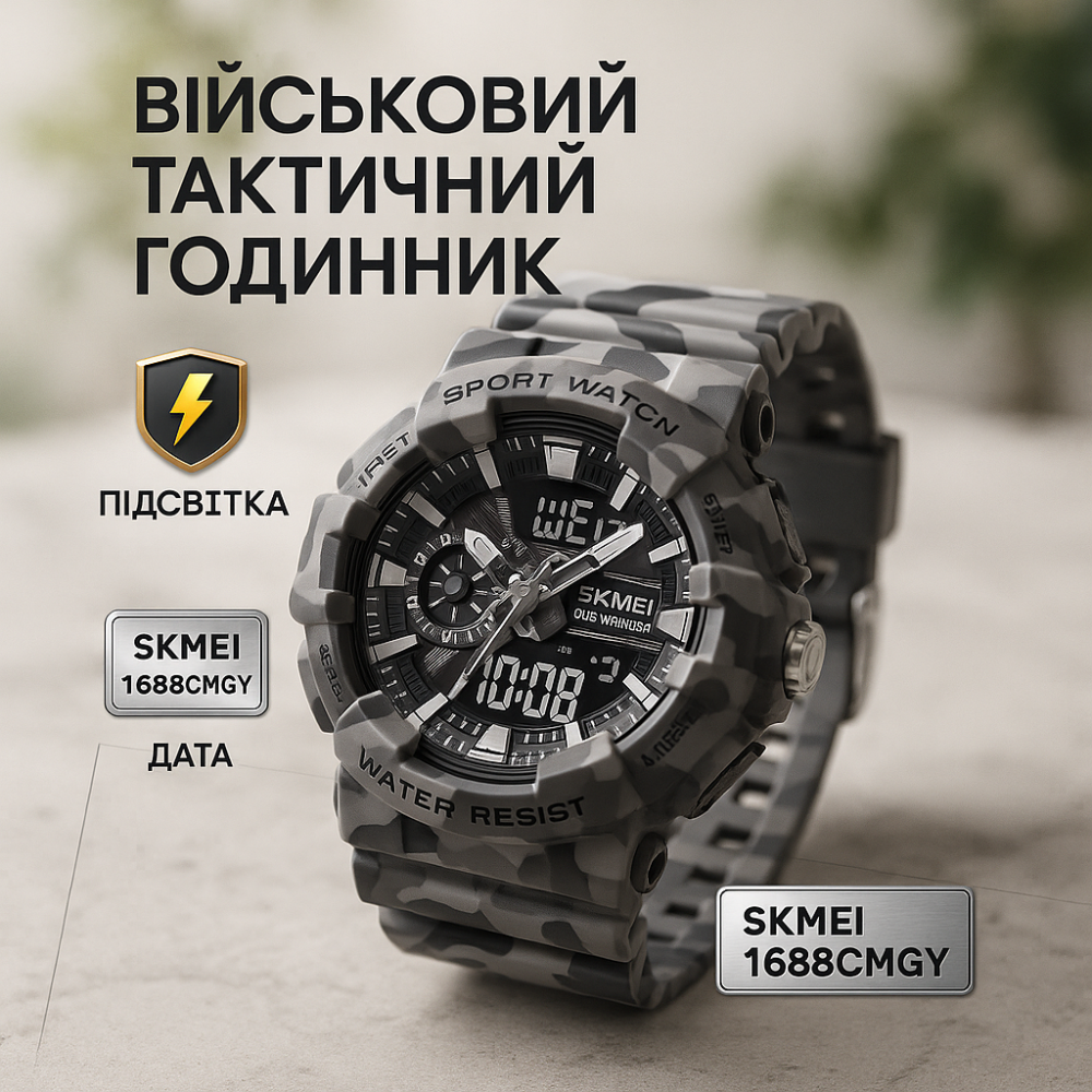 Часы для военной и тактической деятельности SKMEI, Военные часы с батарейкой Практичные мужские XN-39 Львов - изображение 5