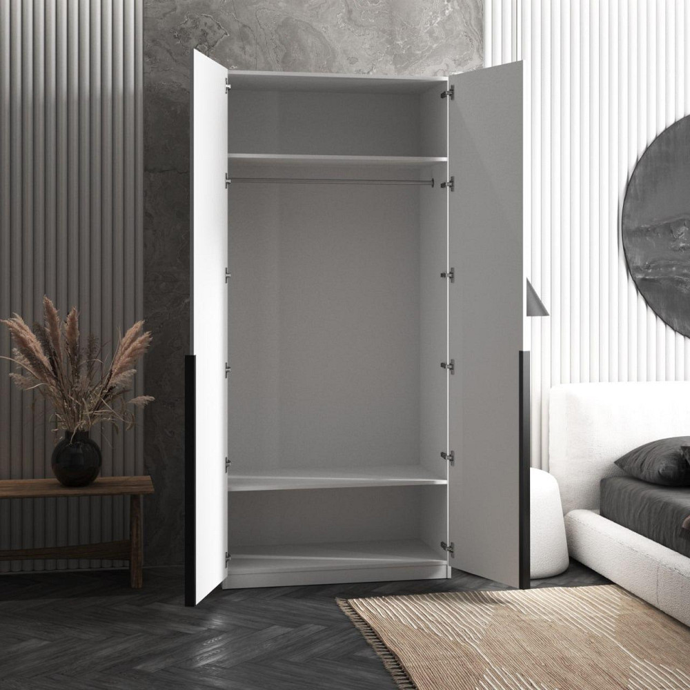 Шафа для одягу VAYS M-25 Венге Темний-Білий фасад, з штангою, ЛДСП, 100×50×220 см - для спальні, вітальні, передпокою Львів - фото 2