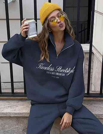 Жіночий теплий трендовий костюм-тринитка на флісі Темно-синій Одеса