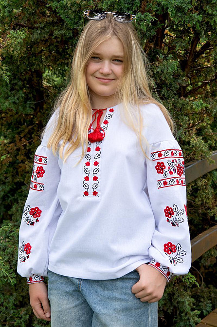 Вышиванка женская с длинным рукавом  льняная, белая  топ Киев - изображение 5