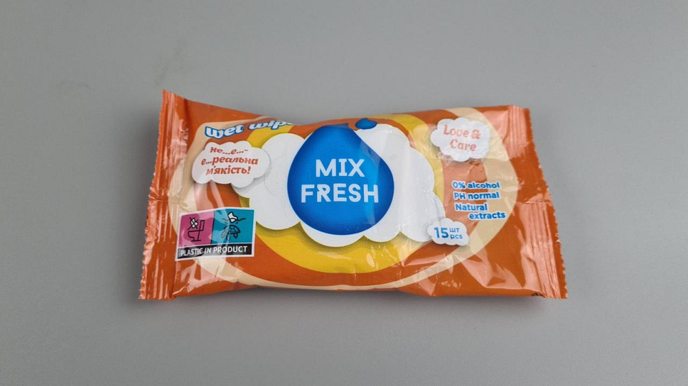 Влажная салфетка  15 шт WET WIPES MIX FRESH ОРАНЖЕВАЯ (1 пачка) Харьков - изображение 1