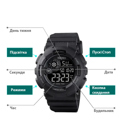Мужские наручные спортивные часы Skmei 1583 (Черный с черным) Винница - изображение 9