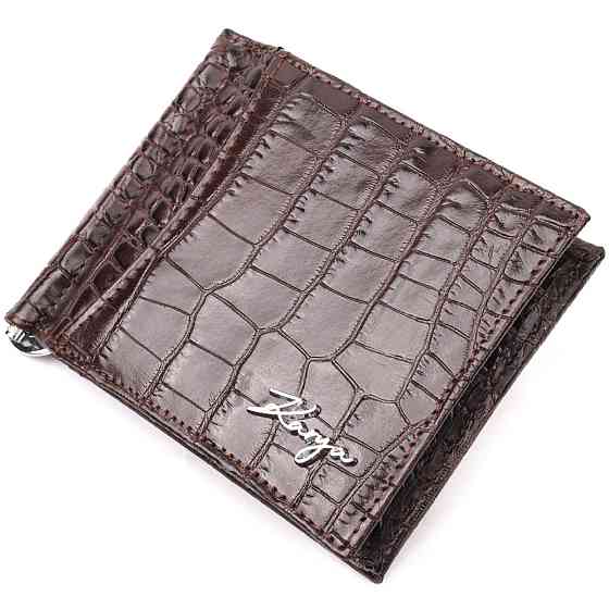 Превосходный мужской зажим из натуральной кожи с тиснением под крокодила KARYA 21119 Коричневый Киев