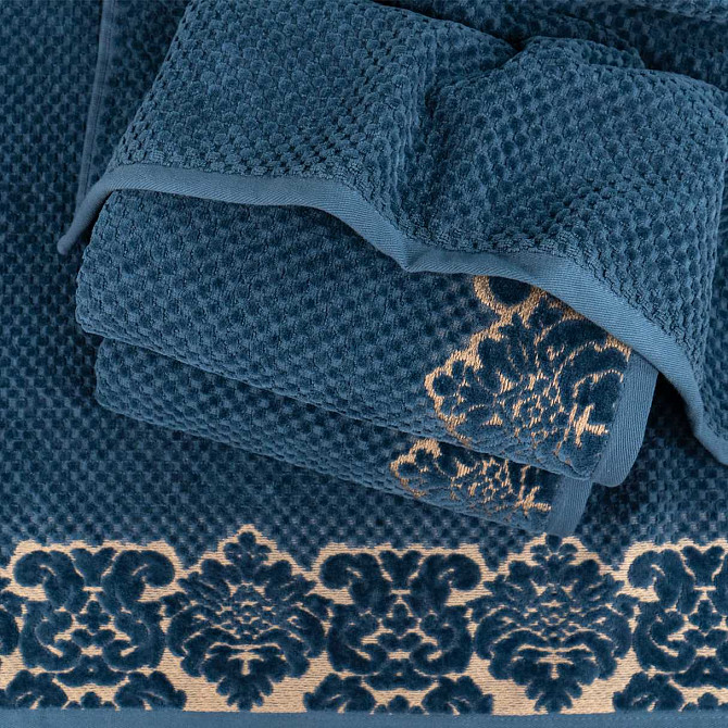 Полотенце махровое среднее 50x90см Damask Премиум качества Жаккардовое с велюром 550г/м2 (Темно-Сини Сумы - изображение 3