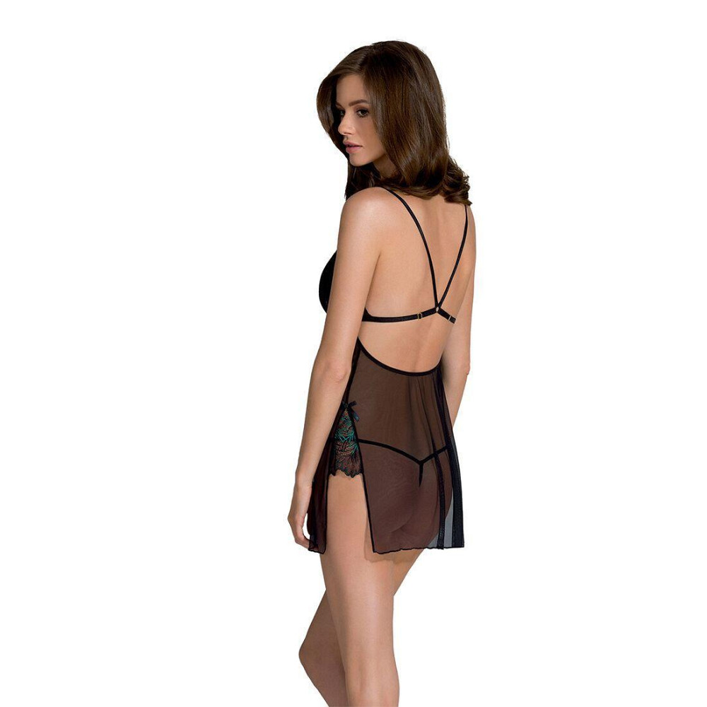 Сорочка Passion DELIENA CHEMISE XXL/XXXL black, стрінги із заниженою талією Sex Aura Київ - фото 2