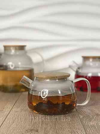 Чайник заварювальний Olens "Стокгольм 600 мл скляний із бамбуковою кришкою для дому та ресторану Київ