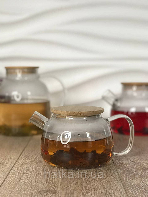 Чайник заварювальний Olens "Стокгольм 600 мл скляний із бамбуковою кришкою для дому та ресторану Київ - фото 1