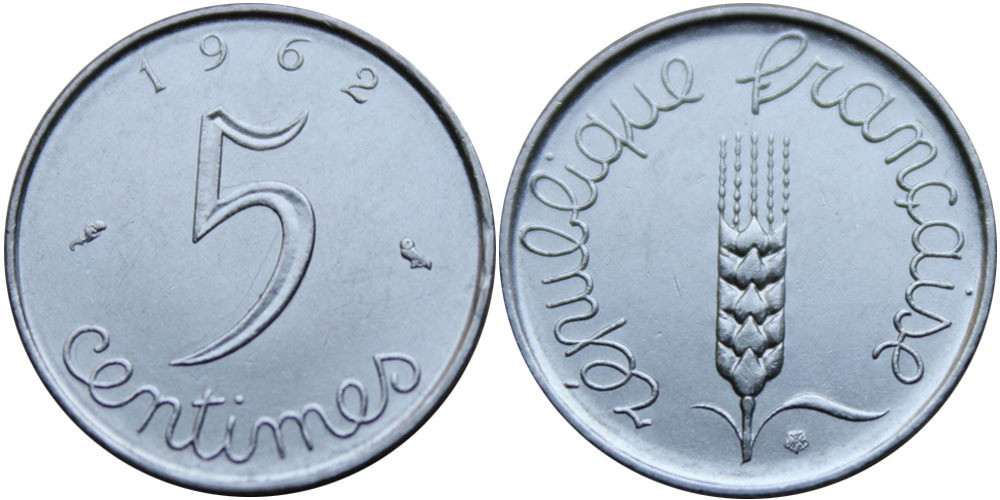 5 сантимів 1962 Франція Полтава - фото 1