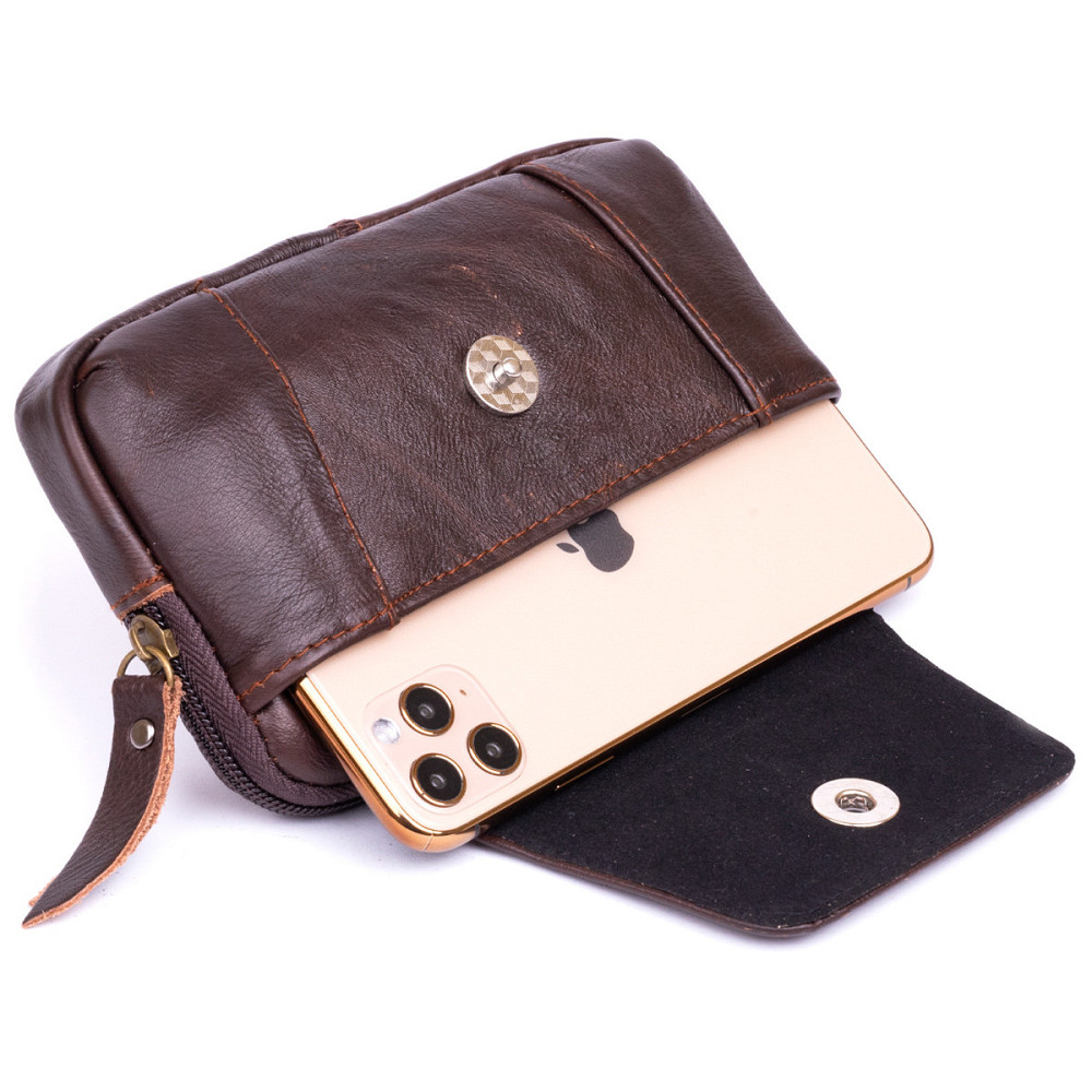 Горизонтальна барсетка на ремінь брюк шкіряна Vintage 20354 Коричнева Київ - фото 7