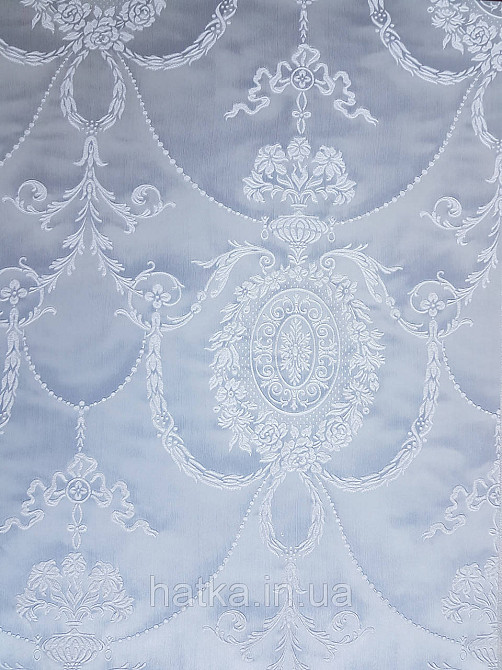 Шпалери вінілові на флізеліні Rasch Trianon Xlll 0.53х10 структурні вензелю розетки білі на сіро-блакитному Київ - фото 2