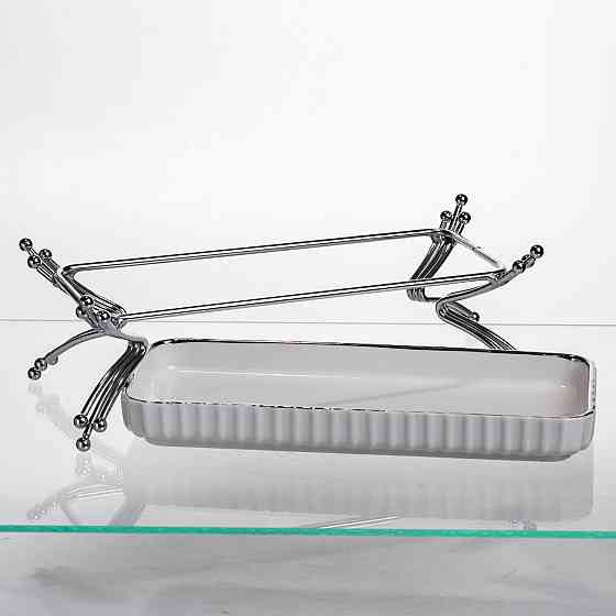 Порцелянове блюдо для сервірування на металевій підставці 37×18×5 (см) блюдо для подачі закусок Білий зі сріблом LB-1566S Коломия