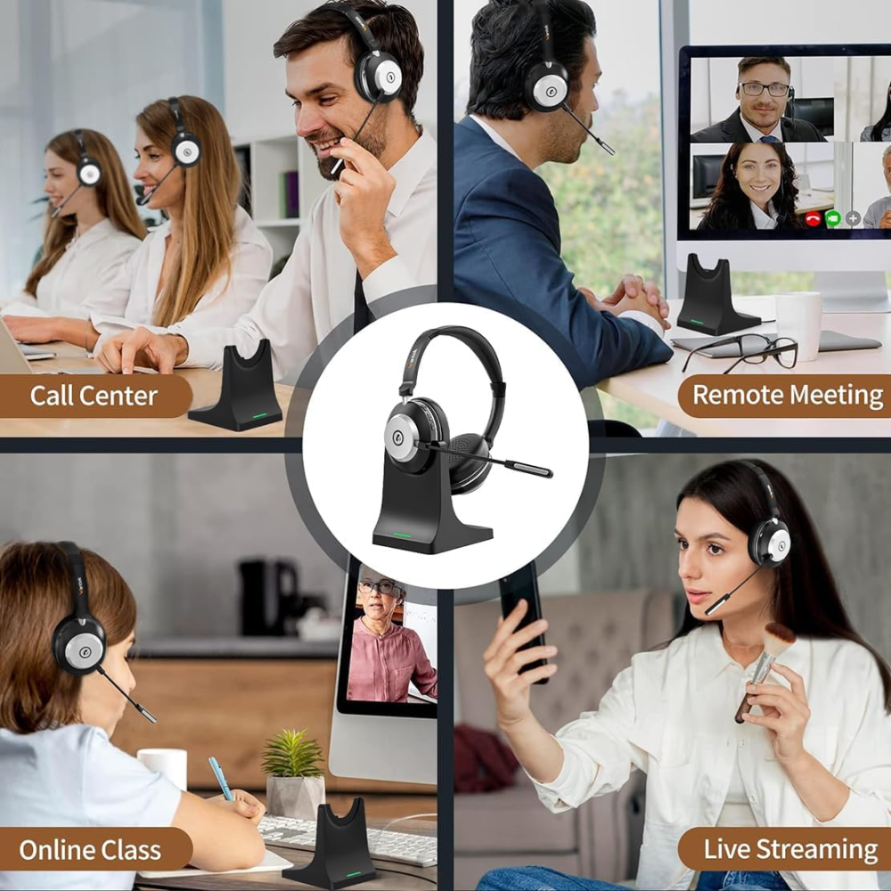 Бездротова гарнітура Wantek BT-88 Bluetooth 5.3, мікрофон із шумозаглушенням, до 50 годин роботи, зарядна база, чорна Київ - фото 7