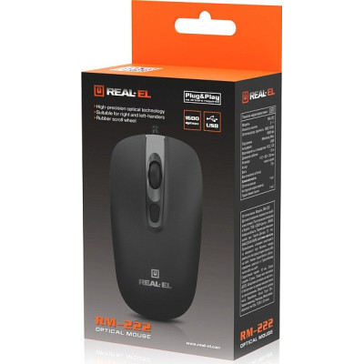 Мишка REAL-EL RM-222 USB Black/Gray (EL123200040) Вінниця - фото 2