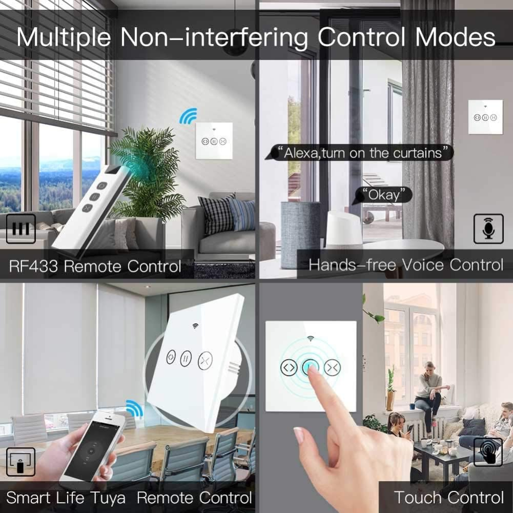 Розумний сенсорний Wi-Fi вимикач MOES для штор і жалюзі, Smart Life, Tuya, Alexa, Google Home, білий Київ - фото 5