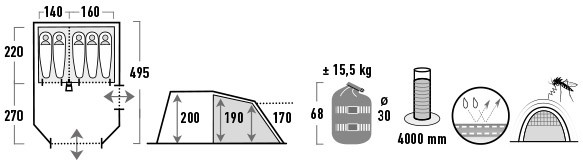 Палатка пятиместная High Peak Bozen 5.0 Light Grey/Dark Grey/Green (11836) Київ - фото 10