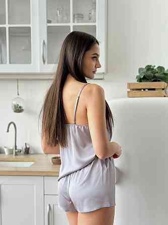 Пижама женская шелковая с шортами Серый XL/XXL Харьков