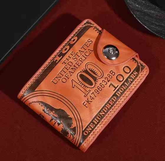 Кошелек мужской гравировка 100 долларов PU кожа 11,5 на 8,5 коричневый Киев