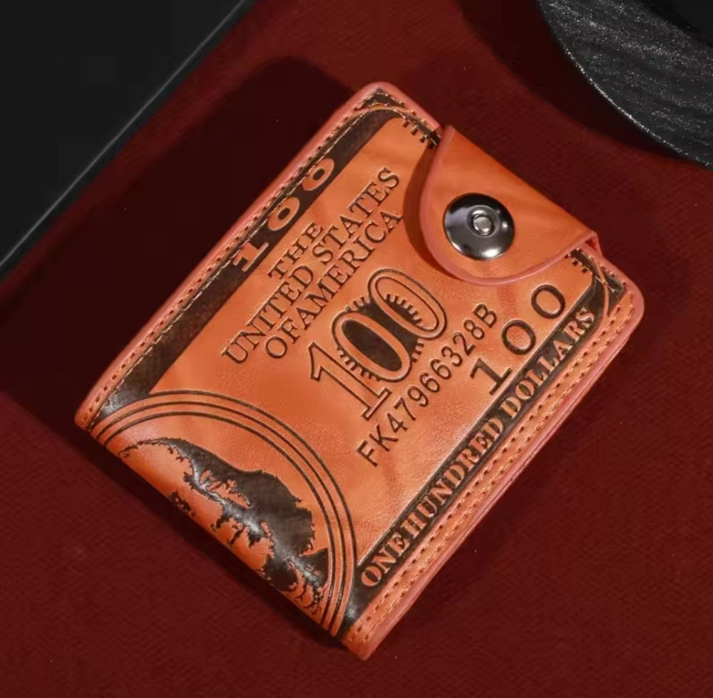 Кошелек мужской гравировка 100 долларов PU кожа 11,5 на 8,5 коричневый Киев - изображение 1